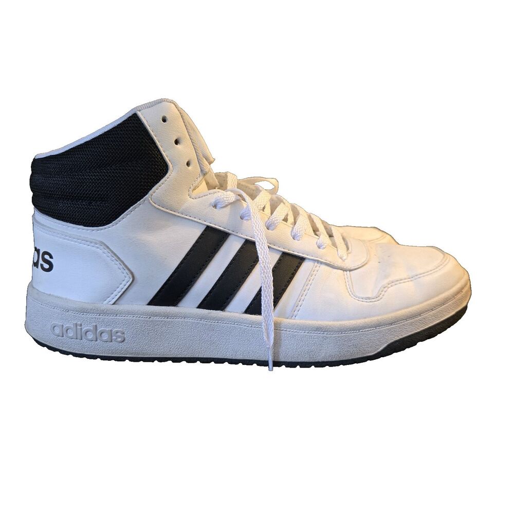 Adidas Hoops 2.0 Mid Mens Size 10 White Black Basketball Shoes Athletic Sneakers